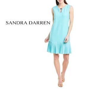 SANDRA DARREN Sixties-Inspired Turquoise Dress with Pleated Hem
